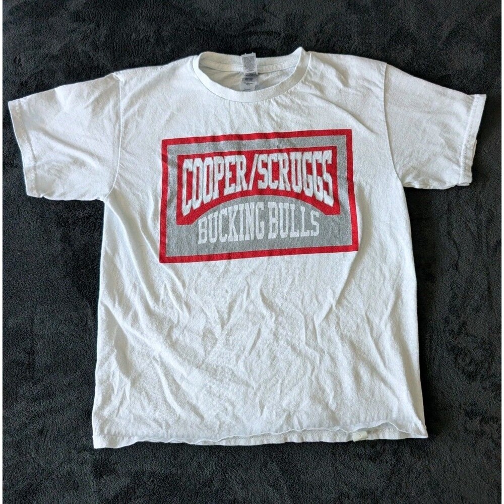 Bucking Bulls Cowboy T Shirt Short Sleeve Tee Youth M 10-12 White Red Cotton